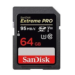 SanDisk 64GB SDXC 95MB/s UHS-I V30 U3, Extreme Pro 